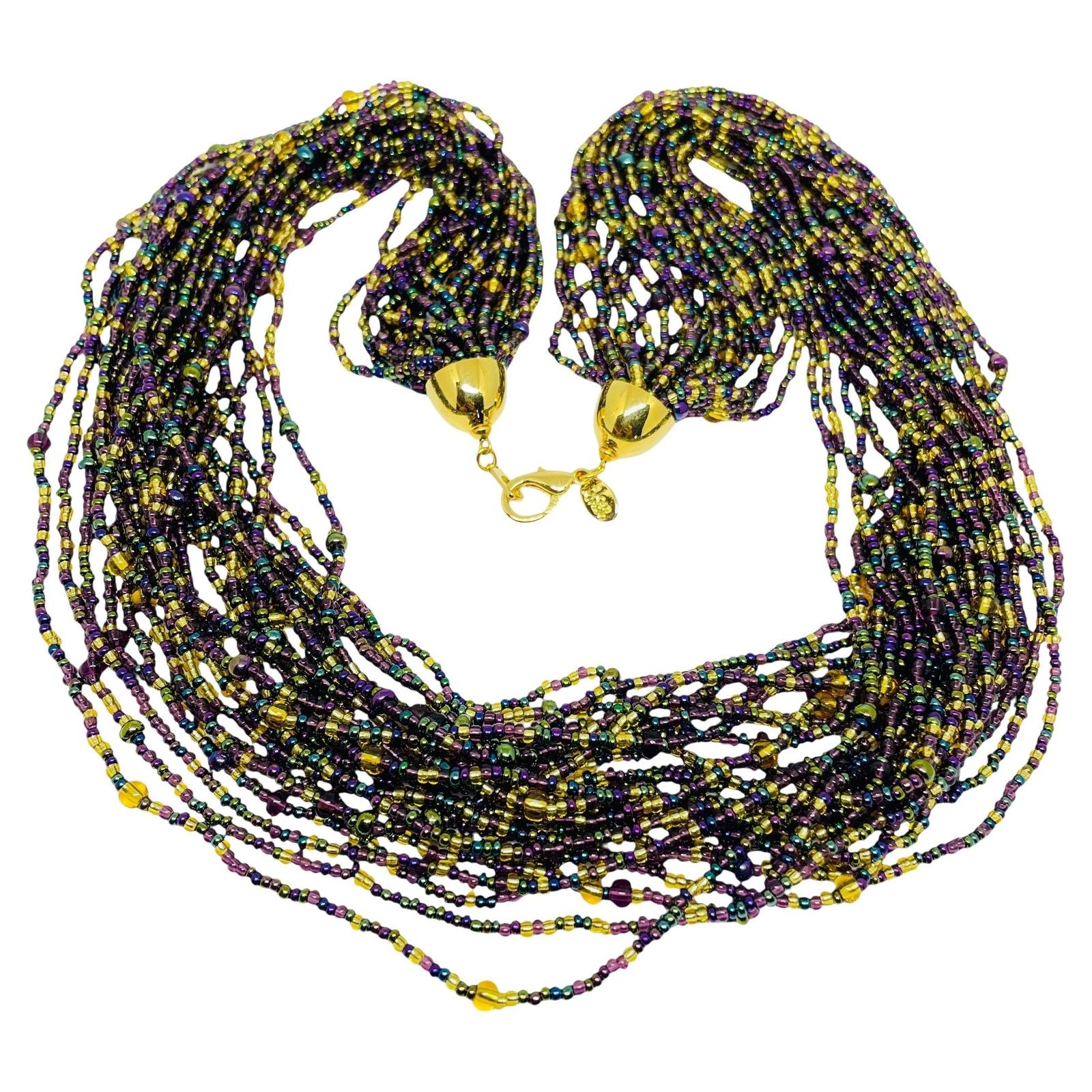 Joan Rivers Signed Vintage Gold Tone Glass Beads Multi Strand Designer Necklace